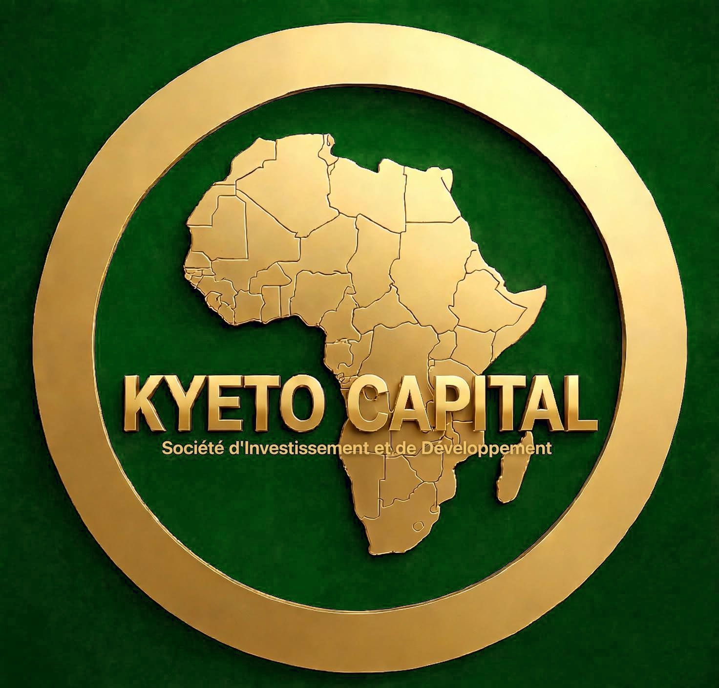 Sceau doré de Kyeto Capital, avec la carte de l’Afrique sur fond vert